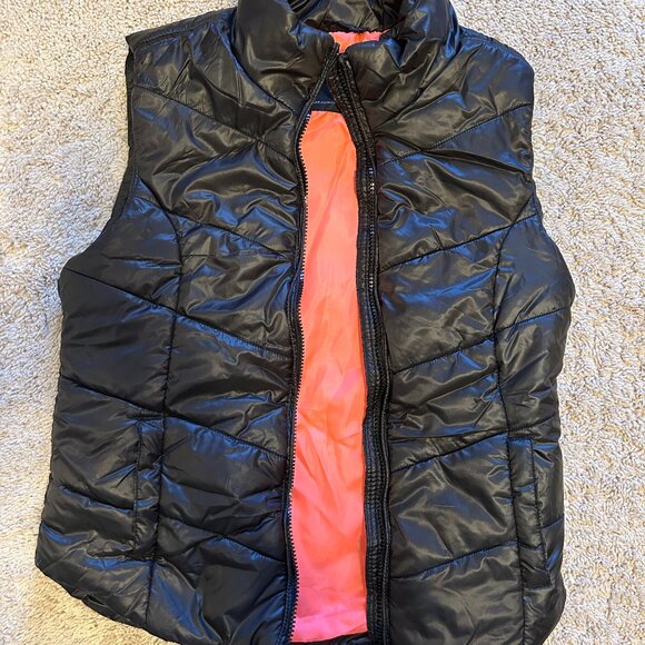 Aeropostale Black Puffer Vest, Hot Pink Lining Zip Size M - Picture 3 of 8